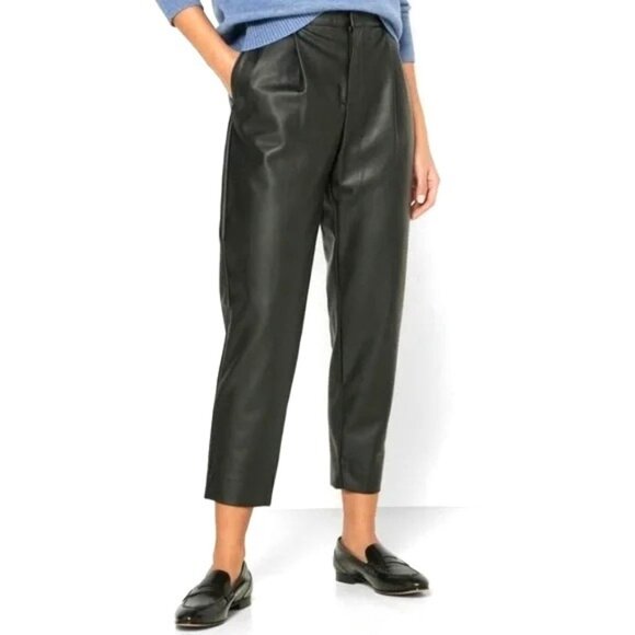 Banana Republic Womens Black Vegan Leather Tapered Leg Ankle Pants Pleated 8 - Picture 1 of 15